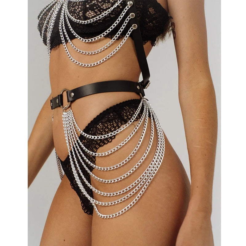 Women's Chain style Sexy Set with Adjustable BDSM Clothing Accessories Daily Couples Tight Binding Clothes Holiday Parties
