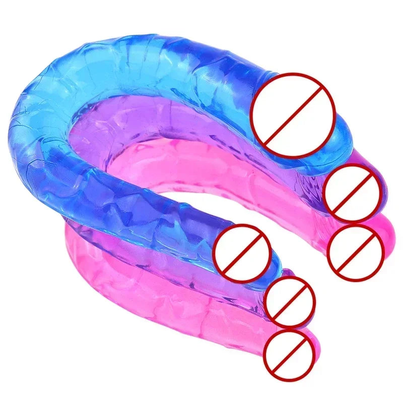 Double-Ended Realistic Dildo for Adults Flexible Jelly Penis Cock with Butt Plug Massager G-Spot Stimulation - Sex Toy for Women