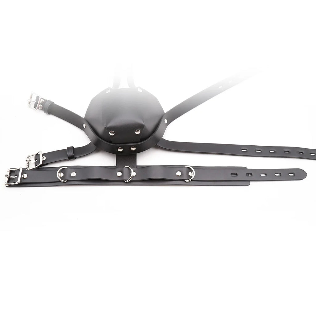 BDSM Leather Head Harness Oral Mouth Ball Restraint Hood Mouth Strap Bondage Gag Half Face Mask for Couple SM Slave Roleplay