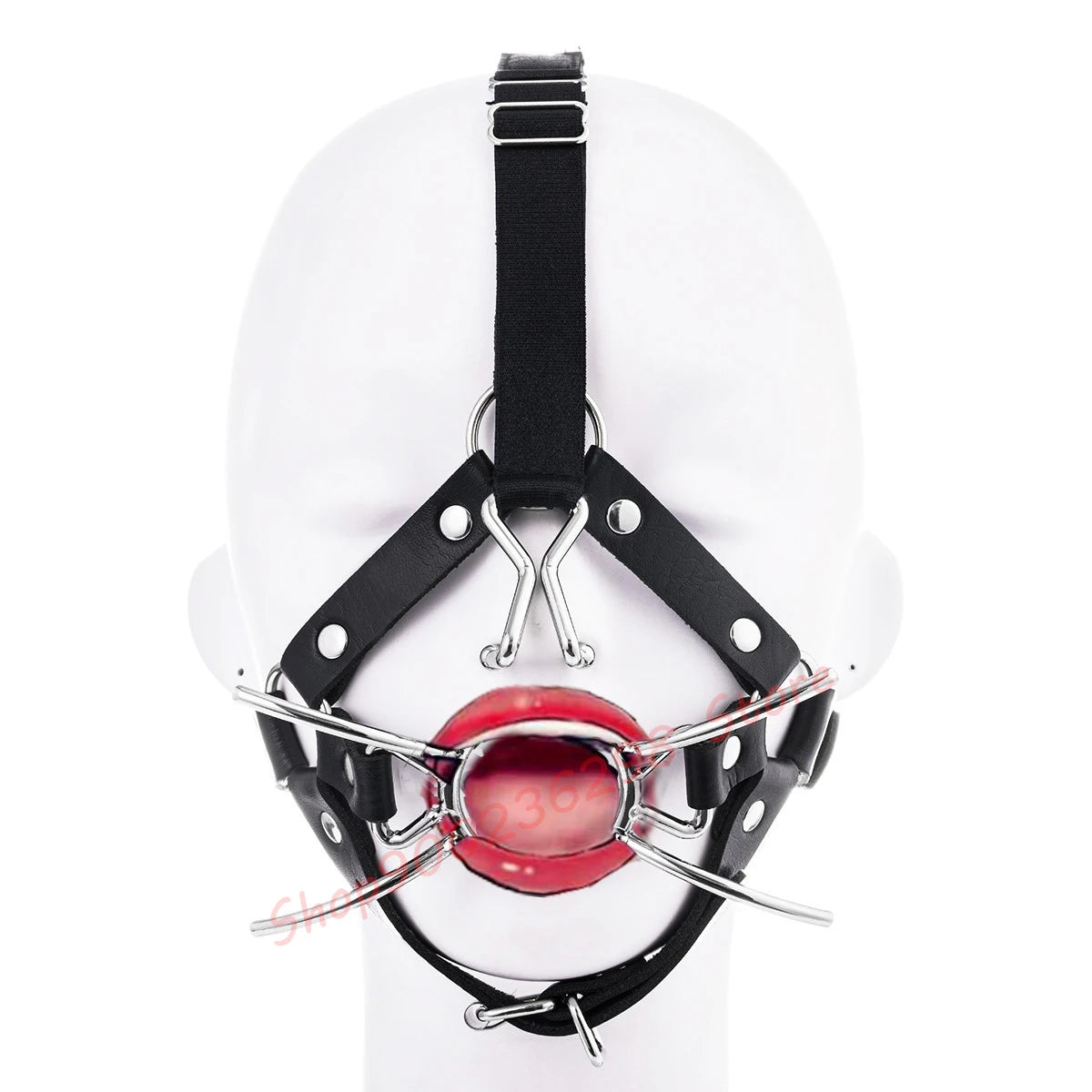Bdsm Slave Metal Nose Hook,Oral Fixation Fetish Open Mouth Bite Gag with Nose Clip,SM Leather Head Bondage Harness Strap Sex Toy