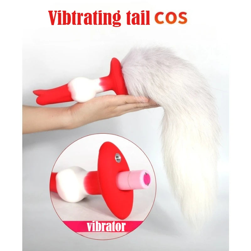 Cosplay Anal Dildos with Tail Sex Toys for Couple Silicone Dog Dildo Wearable Butt Plug with 35/65/95cm Fox Tail Gay Sex Games