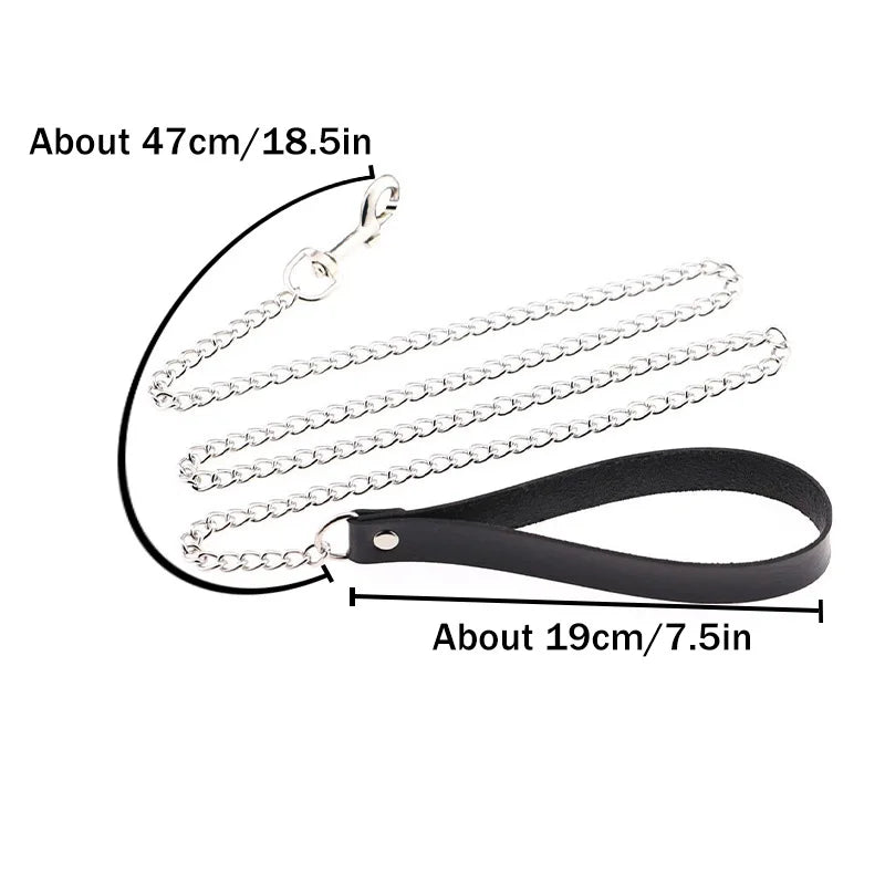 Adjustable BDSM Leather Collar with Chain for Couples, Fetish Play & Role-Playing Sex Toy, Sexy Bondage SM Toy
