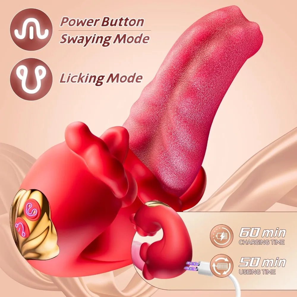Adult Sex Toys for Women 4in1 Vibrator with Tongue Thrusting Dildos G Spot Dildo 10 Clitoral Licking Modes Female Masturbation