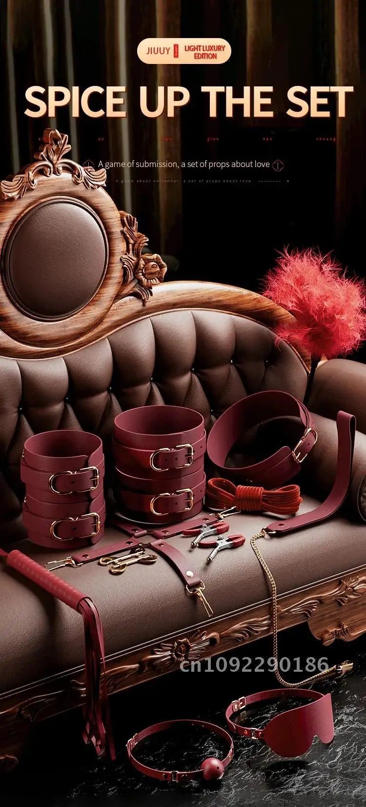 JIUUY Adult SM Sex Products Kits Bondage Gear Collar Butt Game BDSM Whip Sex Bundle Blindfold Erotic Couples for Sex Oral
