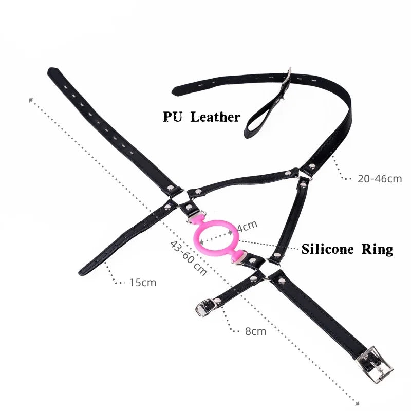 Adjustable Silicone Open Mouth Penis Ring Leather Harness Mask Gags for Couple Delay Ejaculation Lasting Cock Sex Toys