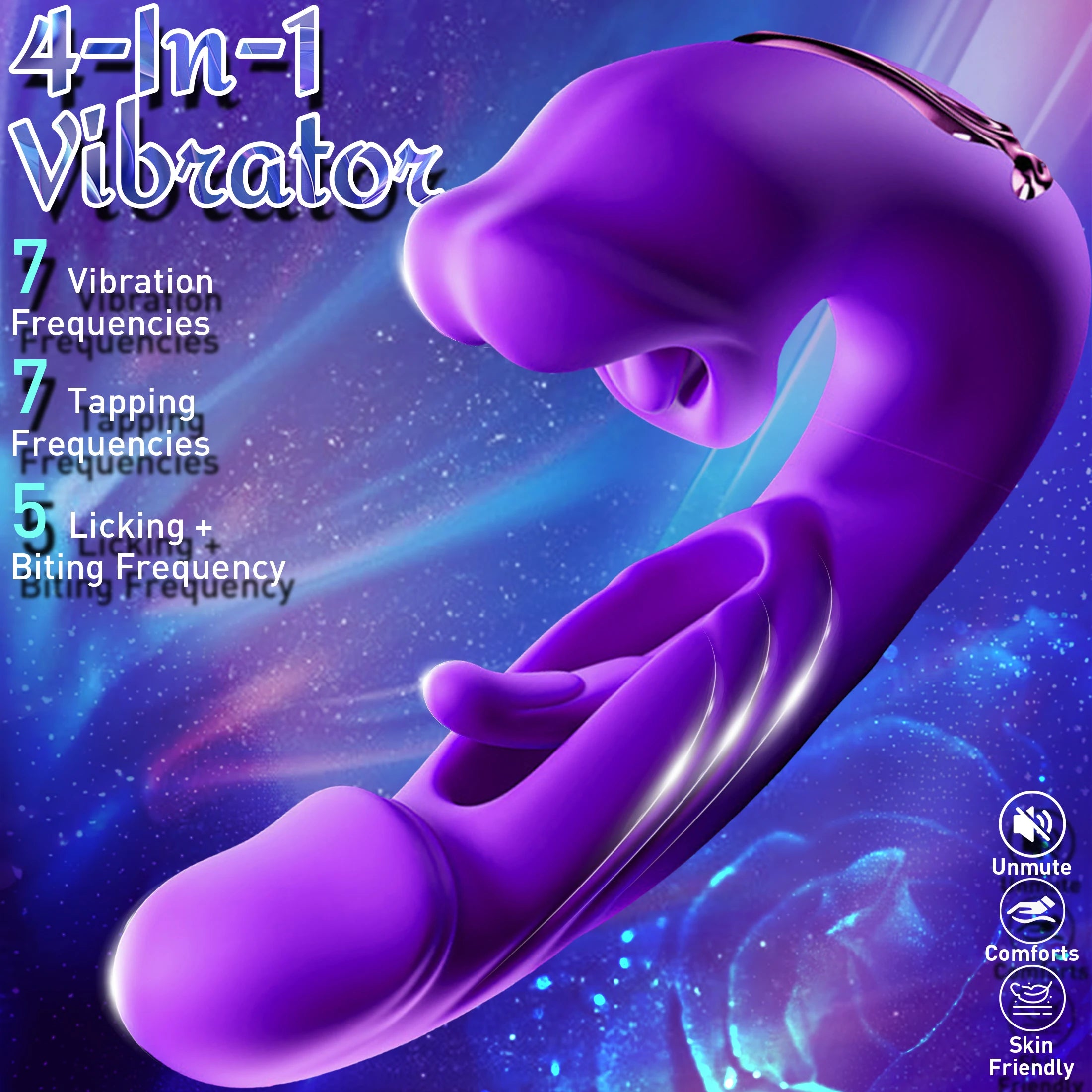 Adult Toy 4-in-1 Vibrating Massager Multiple Frequencies Stimulates G-Spot Sucks Clitoris Suitable for Couples' Oral Sex