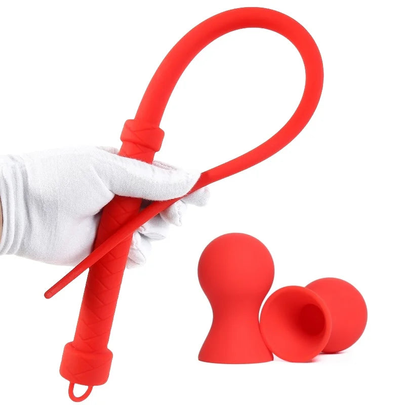 Red Boutique Silicone BDSM Whip Erotic Sex Toys with Mute Ball Mouth Gag for Couple Flirt Spanking Chastity Sex Accessoires