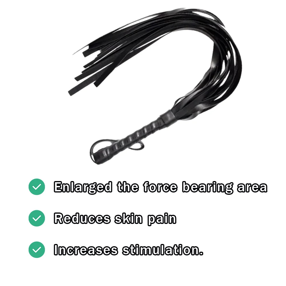 BDSM Leather Fun Whip for Couples, Soft & Durable Flogger, SM Spanking Paddle for Roleplay, Fetish, and Cosplay Fun Sex Toy