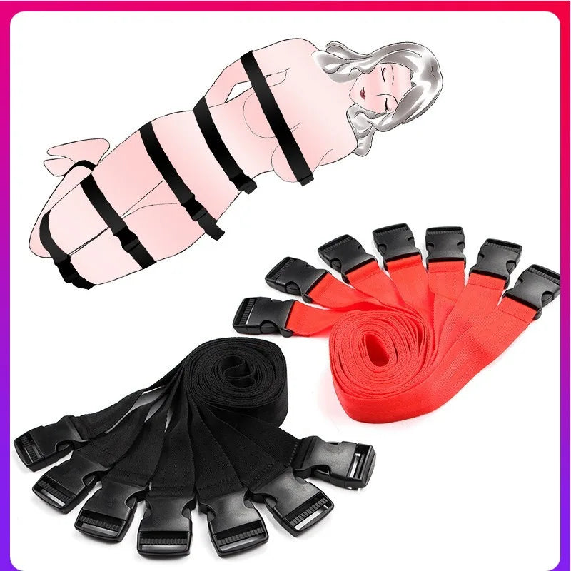 7Pcs/Set Harness Strap Handcuffs Slave SM Bondage Belt Fantasy BDSM Bondage Rope Fetish Restraints Adult Sex Toys for Men Women