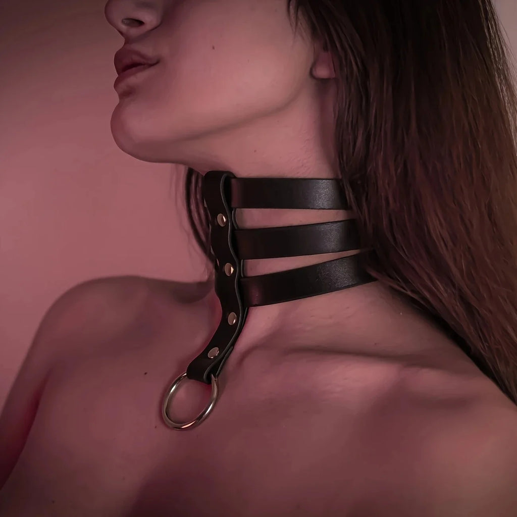 Bdsm Bondage Lingerie Sexy Leather Collar Harness Woman Erotic Leather Neck Harness Fetish Wear Women Neck Accessorie