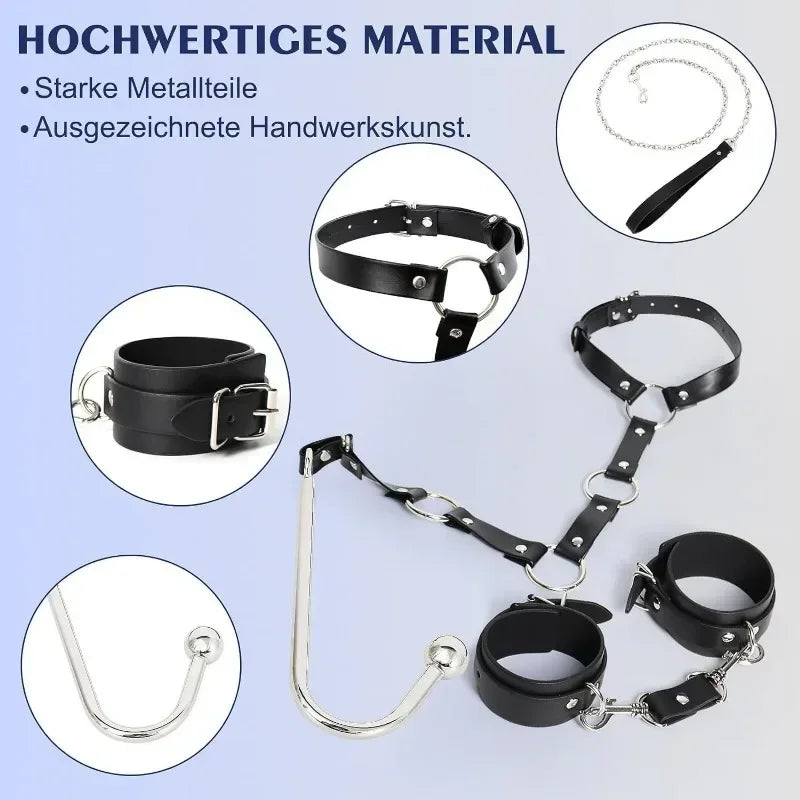 BDSM Sex Neck Collar Bondage Handcuffs Anal Hooks Kits Metal Butt Plug Slave Role Play Sex Toys For Couples Adult Sex Games Shop