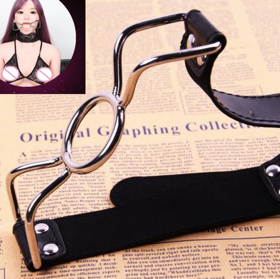 VaHppy SM Bondage Oral Shackles Gag Stainless Steels Butterfly +PU Couple Games Sex Toys Forced Open Mouth BDSM Adult Flirting