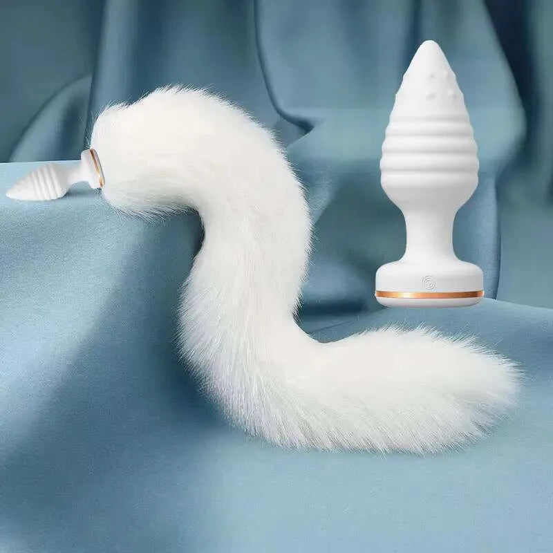 Fox Tail Anal Vibrator Butt Plug Replaceable Silicone Plugs Sex Adult Toys Flirting Tool For Couples SM Role Play Remote Control
