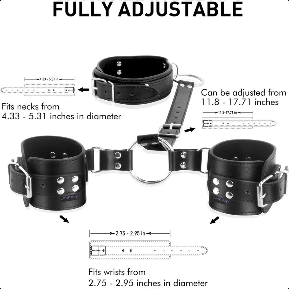BDSM Bondage Restraint Couples Sex Toy Set Neck To Wrist Adjustable Handcuffs Collar Sex Restraints Women Adult Sex Toys SM Kit