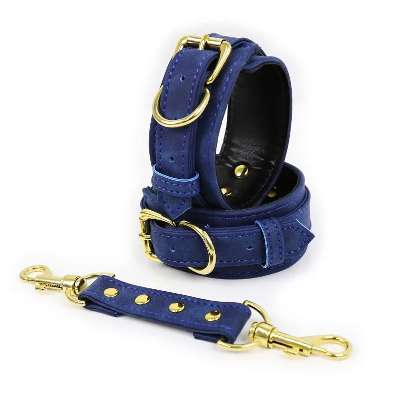 BDSM Bondage Set with Belt Wrist and Thigh Cuffs Cross Buckles Adult Play Bondage Handcuffs and Footcuffs Adjustable SM Games