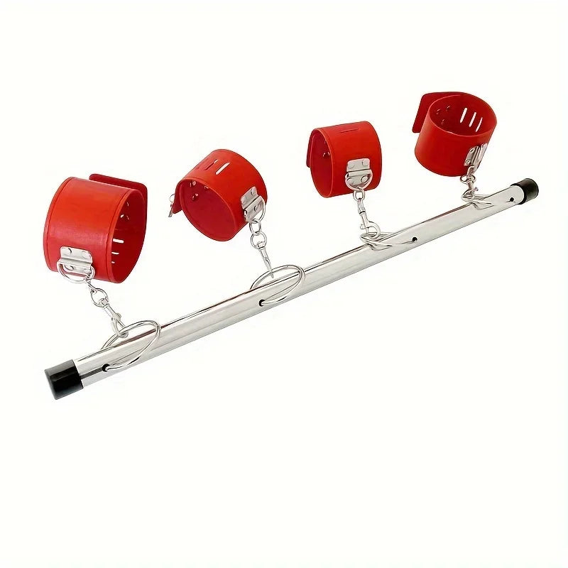 BDSM Bondage Adjustable Handcuffs Ankle with Stainless Steel Open Legs Pu Leather Set Silicone Mouth Gags for Couple Sex Games