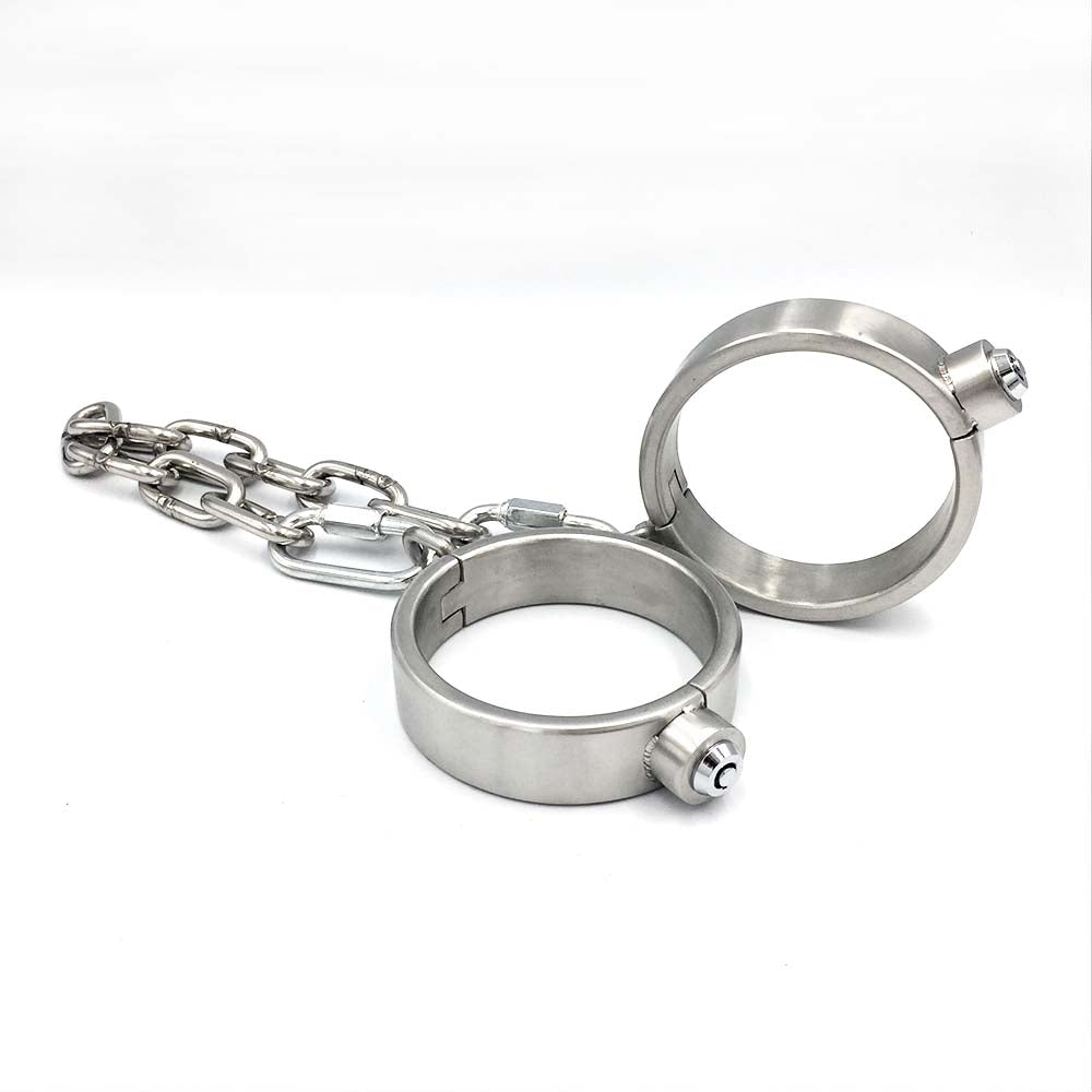Stainless Steel Bondage Handcuffs Shackles Neck Collar Restraint Wrist Lock BDSM with Chain Set Adult Game Sex Toys for Couple