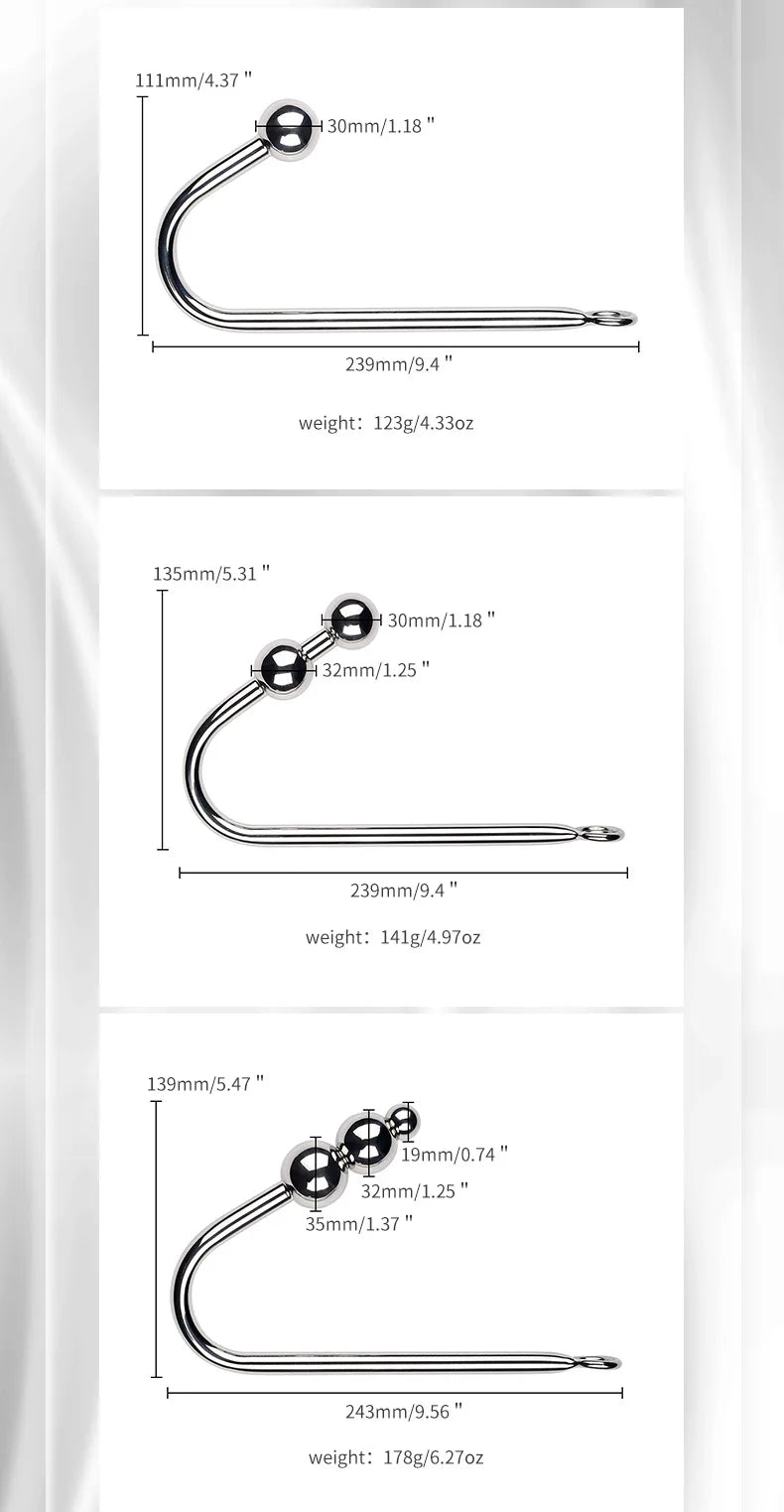 Anal Hook with 3 Balls Metal Anal Dilator Kit, Butt Plug Fetish Bondage Hook Adult Sex Toys & Games Anal Hook for Wom