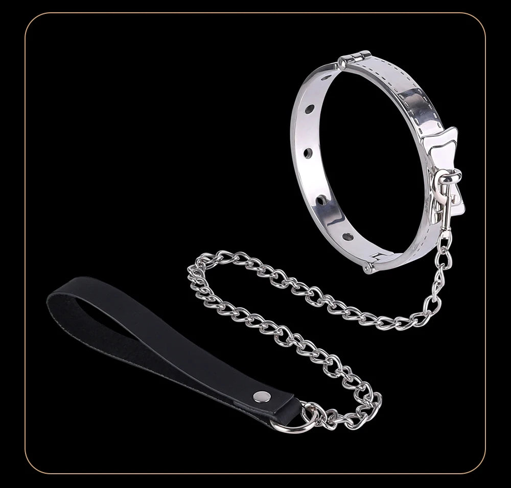 SHAZ Thick Heavy Collar Neck Sleeve Lockable Slave Dog Hentai Stainless Choker BDSM Accessories Adult Game Sex Toy Men Women 18+