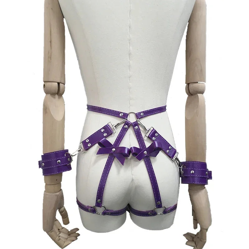 Adult Sexy Underwear BDSM Leather Bondage Lingerie Buttocks Erotic Leg Harness Suspenders Handcuffs Garter Strap For Women Men