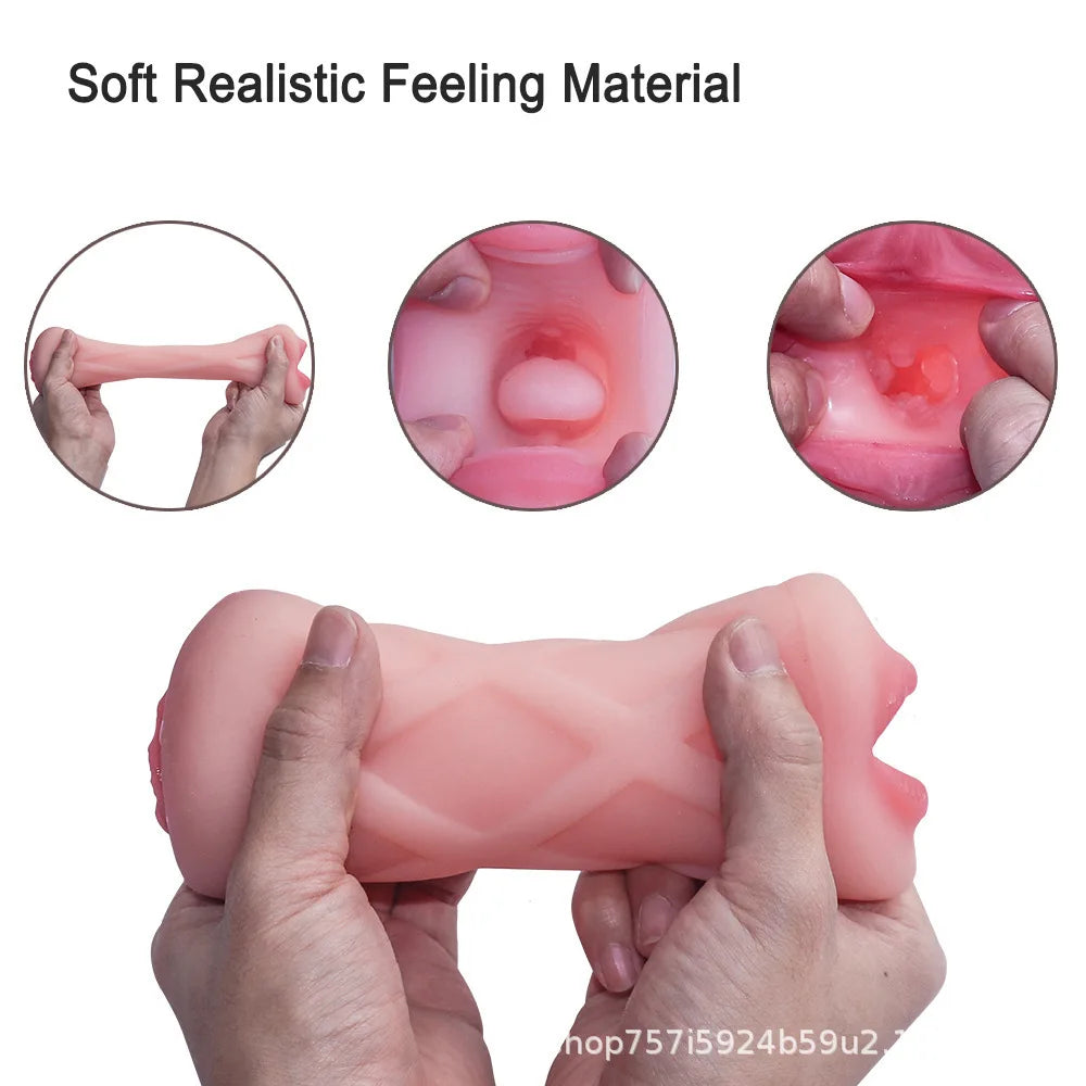 Male Sex Toy Real Vagina Masturbation Pussy Mouth Blowjob Masturbator Device Adult Endurance Exercise Oral Sex Products For Man