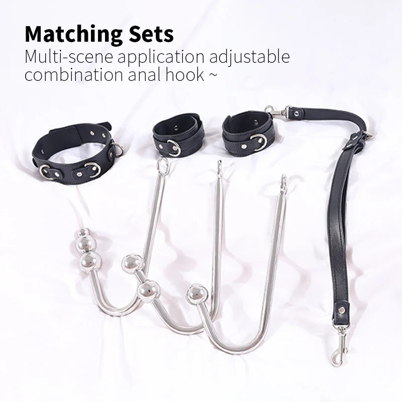 Stainless Steel Anal Hook With Anal Beads Hole Anal Hook Metal Butt Plug Anal Sex Toys Adult Product No Vibrator For Men Gay