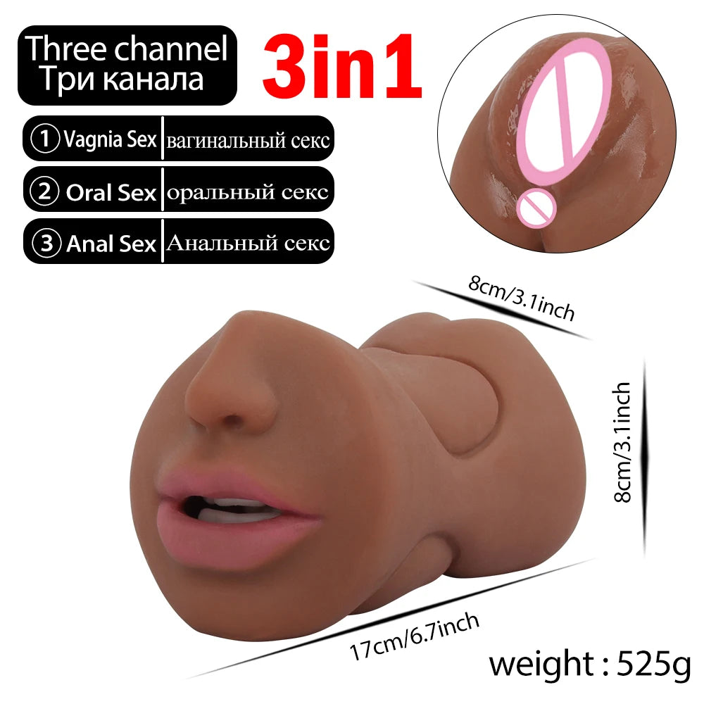 3 IN 1 Sex Toys Masturbation For Men Deep Throat Artificial Real Pussy Oral Male MasturbatorBlowjob Realistic Rubber Vagina