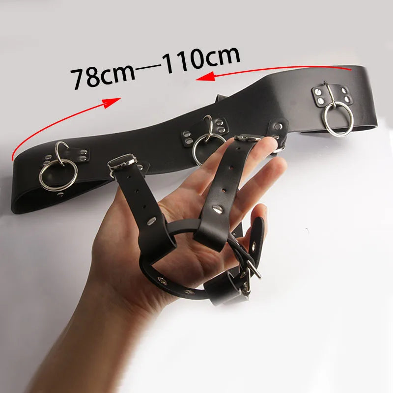 BDSM Leather AV Wand Vibrator Holder Harness Woman,Forced Orgasm Sex Suit Lingerie,Bondage Restraints,Chastity Belt,Adult Games