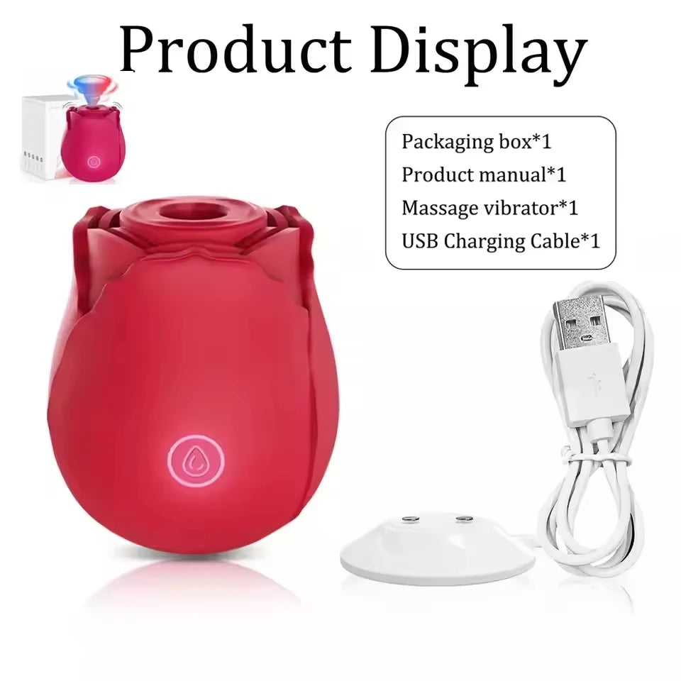 Rose Dildo Vibrator Sex Toys for Women - Sucking Vibrating Clitoral Nipple Stimulator G-Spot Massager for Couples Adult Sex Game