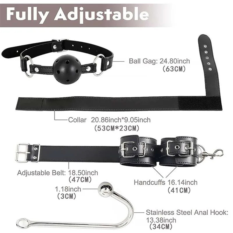 Sex Toy Set Anal Hooks Handcuffs PU SM BDSM Bondage Anal plugs Neck Restraint Backhanded Couple Flirt Sex Toys
