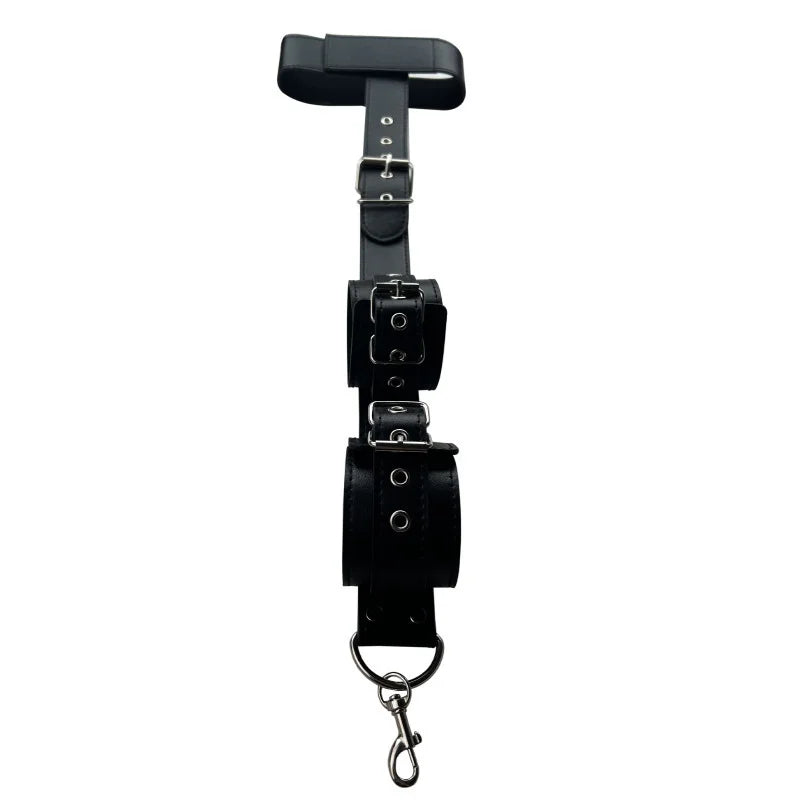 BDSM Metal Anal Hook Mouth Gag PU Leather Collar Neck to Wrist Restraints Kits Bondage Sex Toy Women Adjustable Back Handcuffs