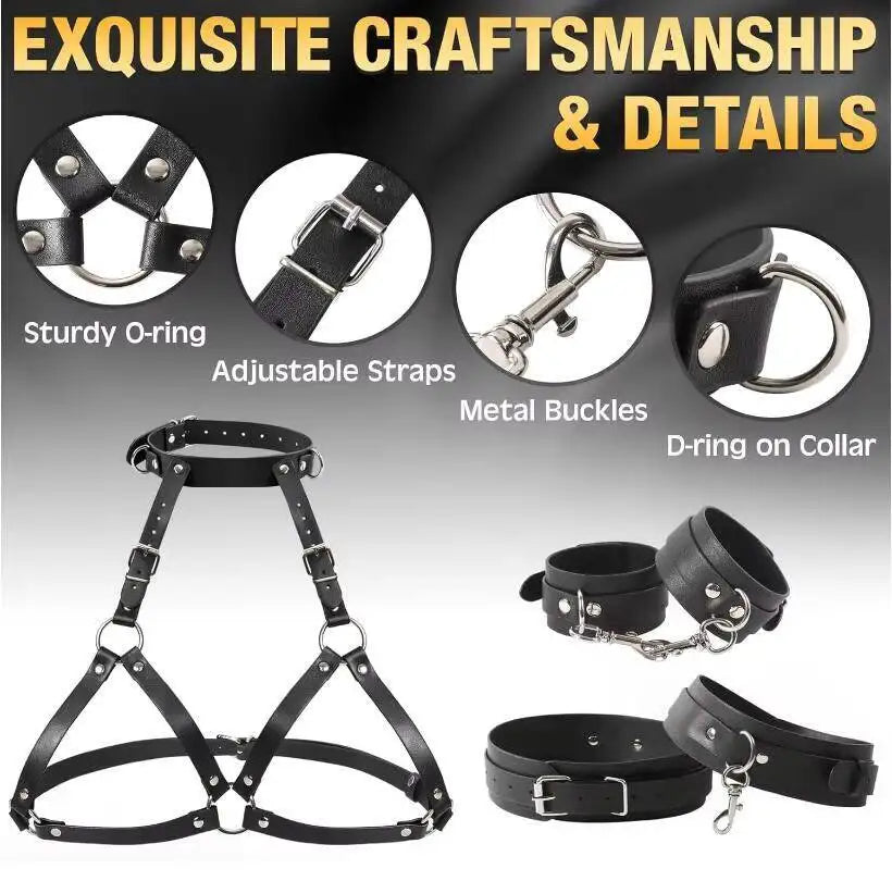 BDSM Bondage Leather Neck To Thigh Chest Harness Bed Restraint SM Game Female And Couple Sex Toys %