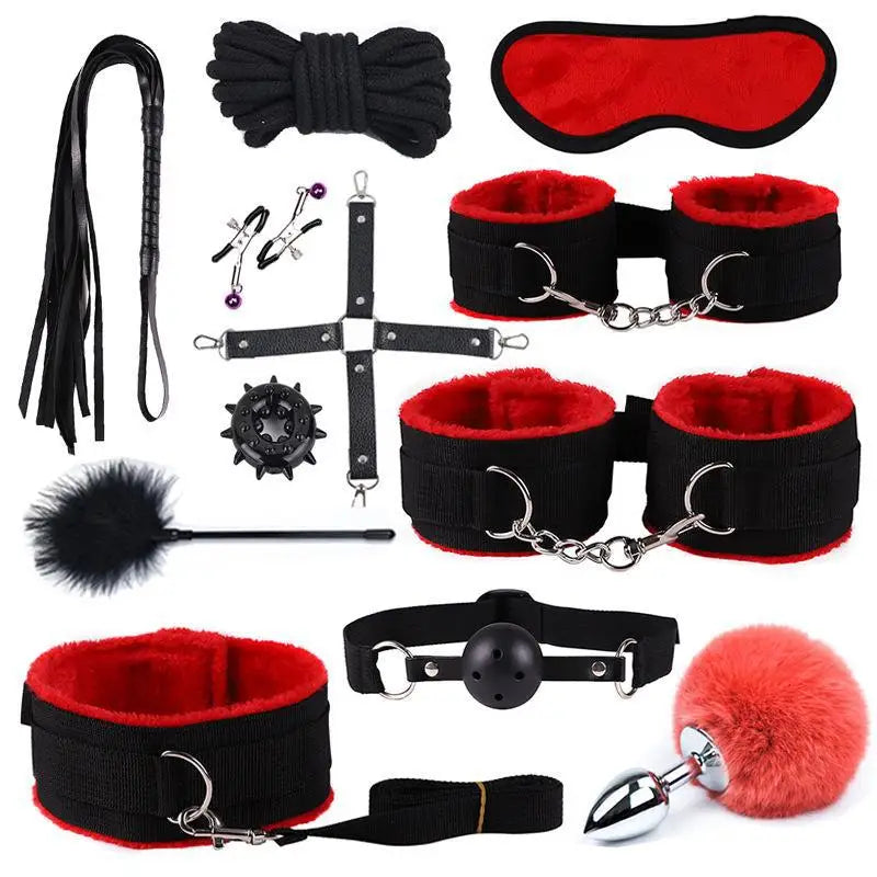 BDSM Kits Adults Sex Toys For Women Men Handcuffs Nipple Clamps Whip Spanking Sex Metal Anal Butt Bdsm Bondage Set