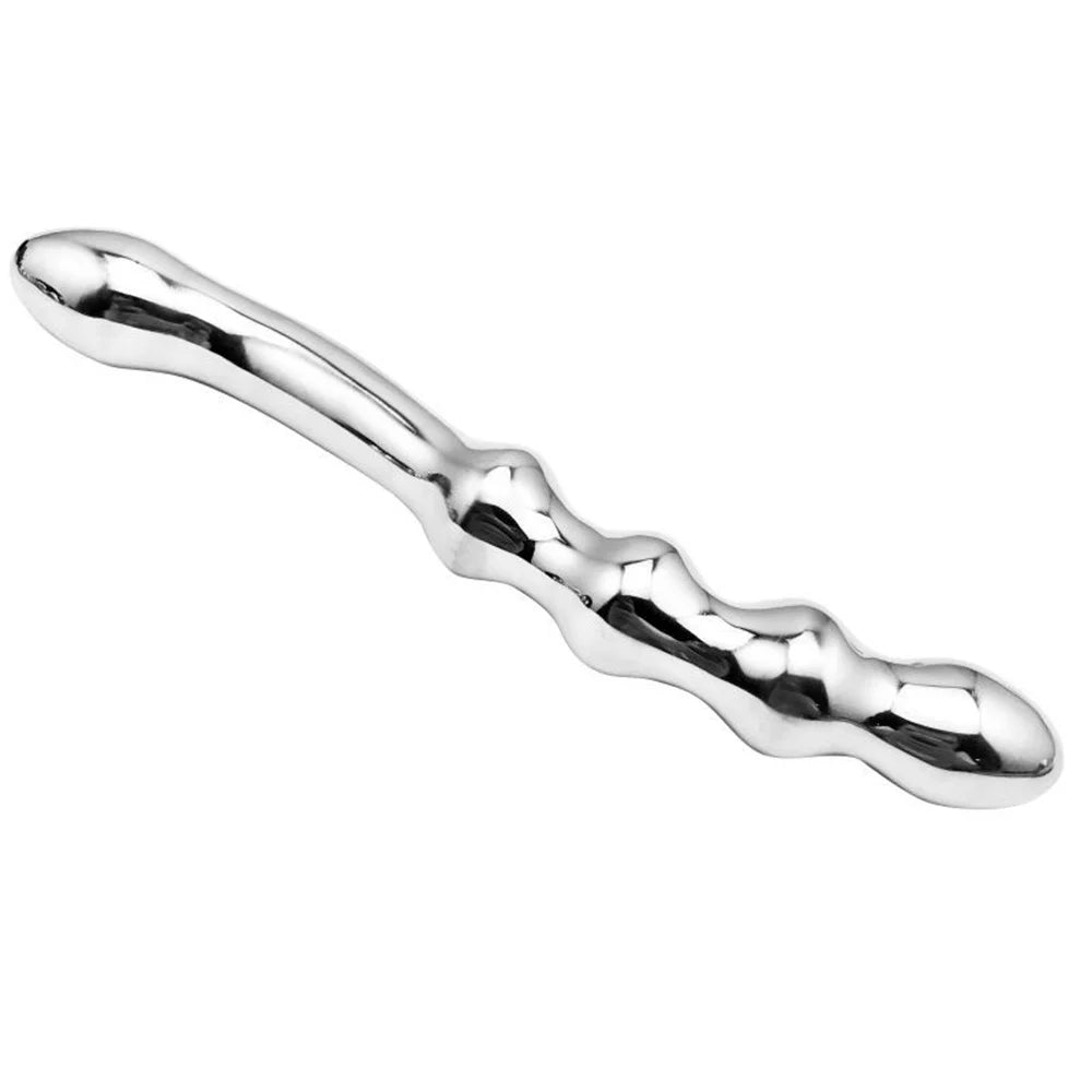 Women Heavy Stainless Steel Double Fake Dildo G Spot Wand Anal Beads Butt Plug Metal Prostate Massager Vaginal Female Sex Toy