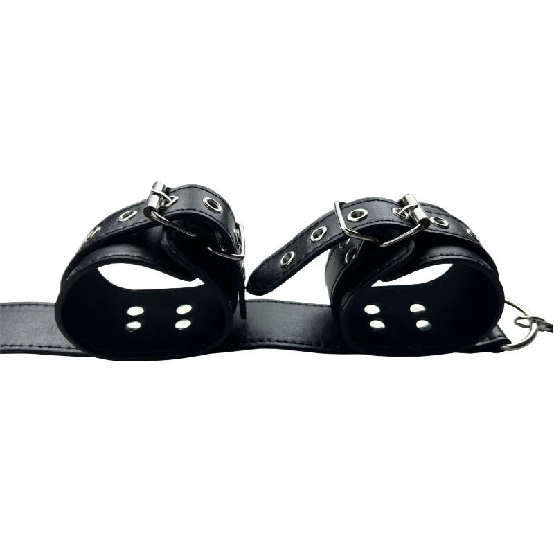 BDSM Metal Anal Hook Mouth Gag PU Leather Collar Neck to Wrist Restraints Kits Bondage Sex Toy Women Adjustable Back Handcuffs