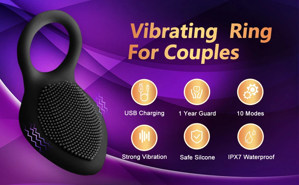 10 Intense Vibrations Cock Ring Vibrator Sex Toys for Men Vibrating Penis Ring Male Toys Cock Ring Vibrator Couples Adult Games