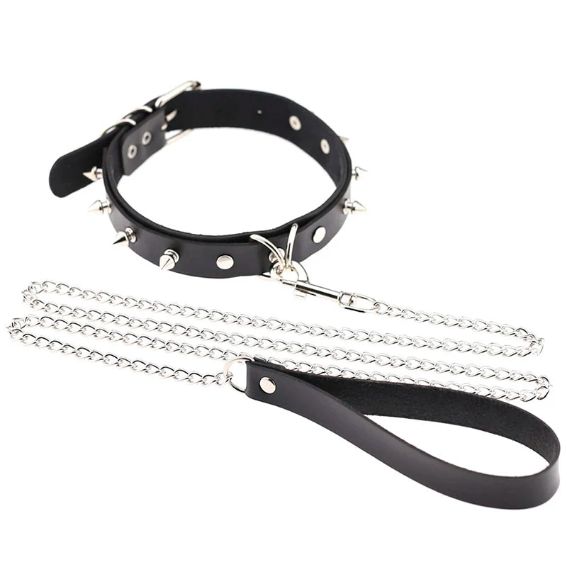 Sexy Necklace Collar Leather Bdsm Cosplay Slave Heart Collars And Leash Set For Women Bondage Gothic Choker Bell Accessories