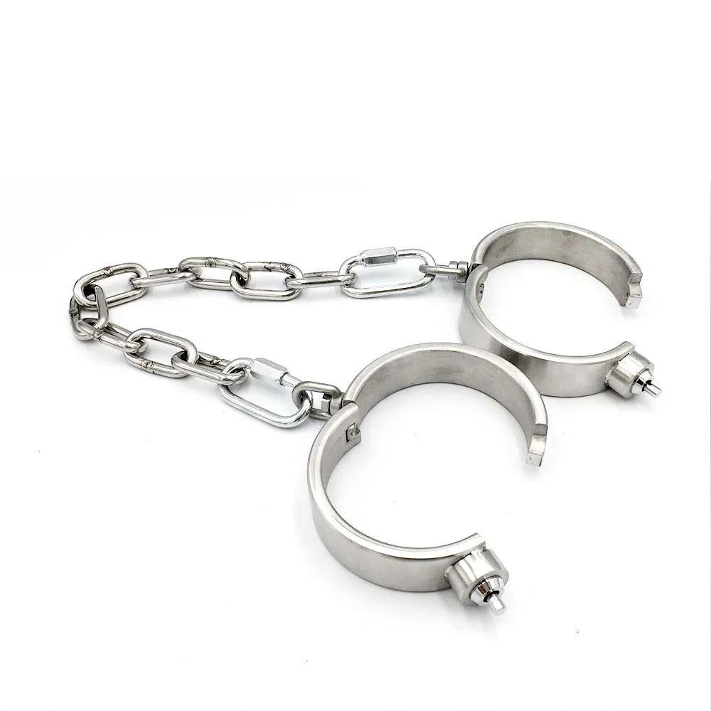 Stainless Steel Bondage Handcuffs Shackles Neck Collar Restraint Wrist Lock BDSM with Chain Set Adult Game Sex Toys for Couple