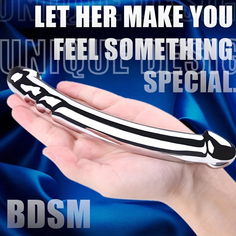 1 Pcs Stainless Steel Double-Ended Dildo G-spot Massage Anal Plug Stimulate Wand Fetish Dildo Solid Metal Curved Dual Ended