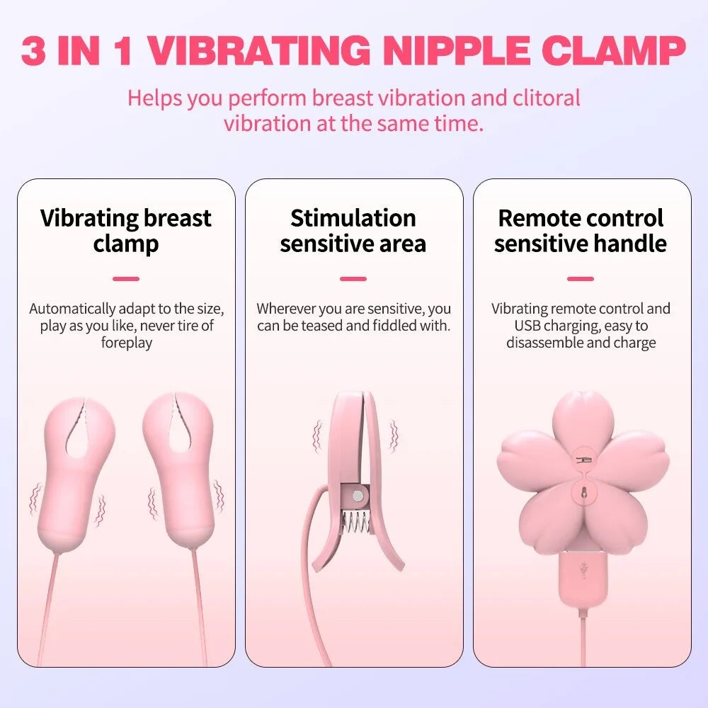 Nipple Clamp Vibrator for Women Labia Powerful Vibration with Clips Breast G Spot Clitoris Stimulator Vibrating Massager Sex Toy
