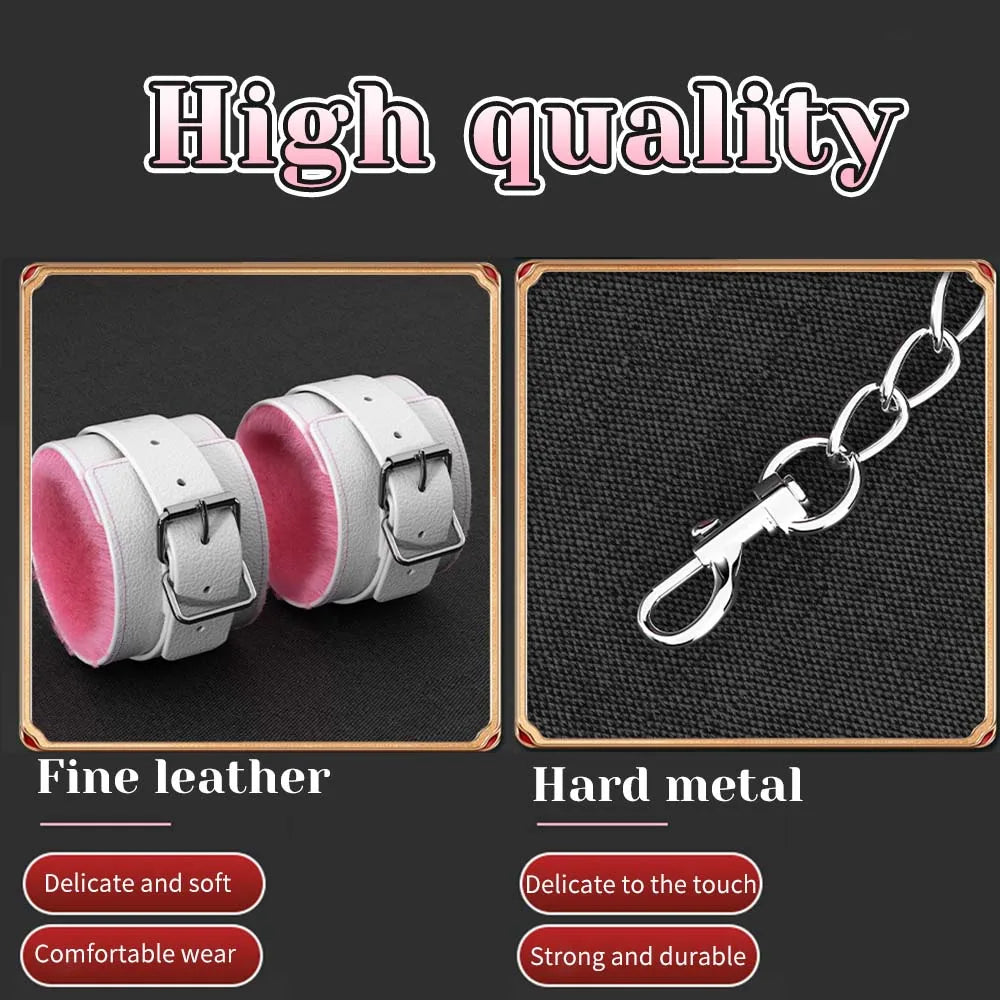 Sex Toys For Woman Couples Handcuffs Set BDSM Bondage Gear Bed Restraints Rope Strap Adult Game Wrists Neck Cuffs & Eye Mask