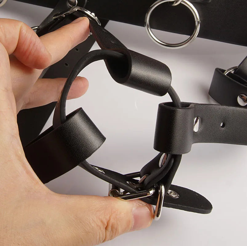 BDSM Leather AV Wand Vibrator Holder Harness Woman,Forced Orgasm Sex Suit Lingerie,Bondage Restraints,Chastity Belt,Adult Games