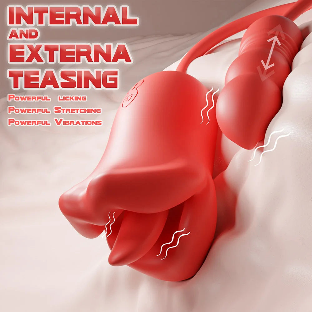 18+ adult Sex toys Rose Vibrator Women Toy Vibrator 3-in-1 Clitoral Stimulator Tongue penetration consolador vibrator orgasm