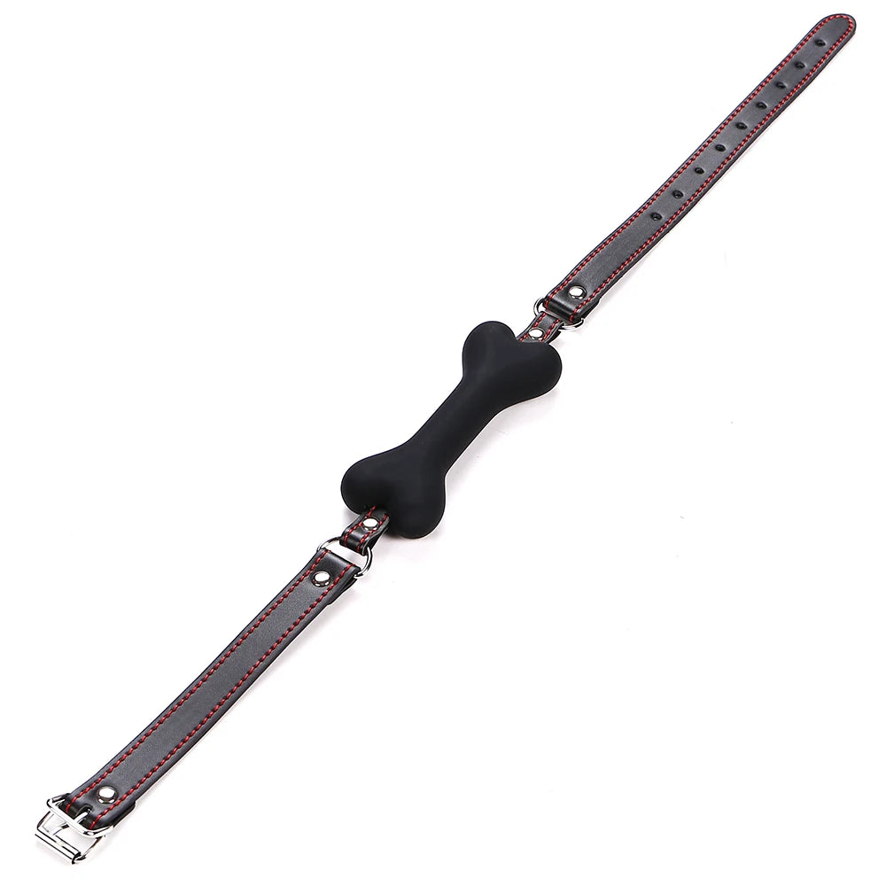 Cute Solid Leather Harness Mouth Silicone Dog Bone Ball Gag BDSM mouthPlug Couples Flirting Sex Products Erotic toys Adult Games