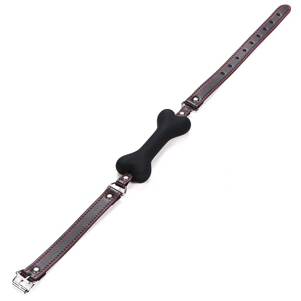 Cute Solid Leather Harness Mouth Silicone Dog Bone Ball Gag BDSM mouthPlug Couples Flirting Sex Products Erotic toys Adult Games