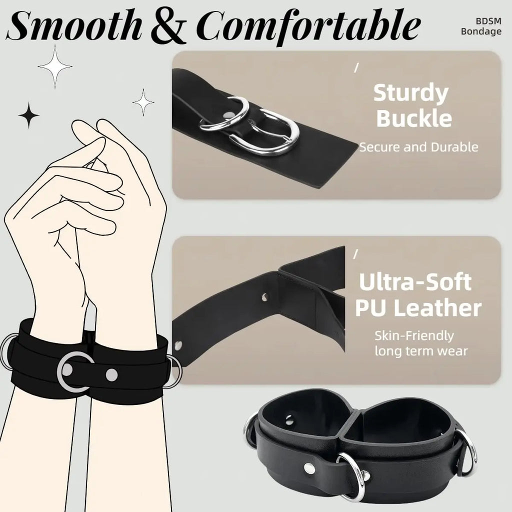 BDSM Bondage Handcuffs Sex Restraints Wrist Cuffs Sex Toys PU Leather Adjustable Adult Fetish SM Games for Couples Women Men