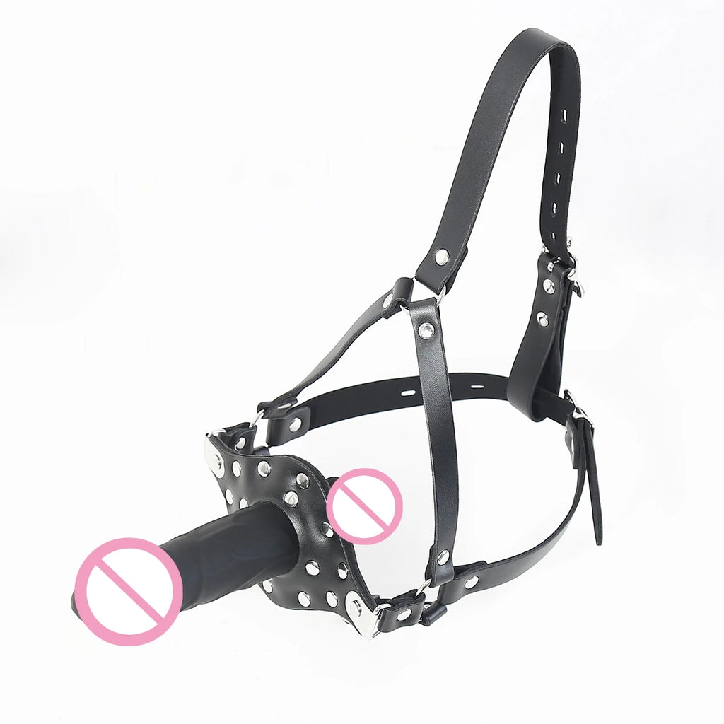 PU Dildo Mouth Gag Sex Toy for Couple Lesbian Self Bondage Restraint Masturbator Harness Oral Sex BDSM Open Mouth Plug Cosplay