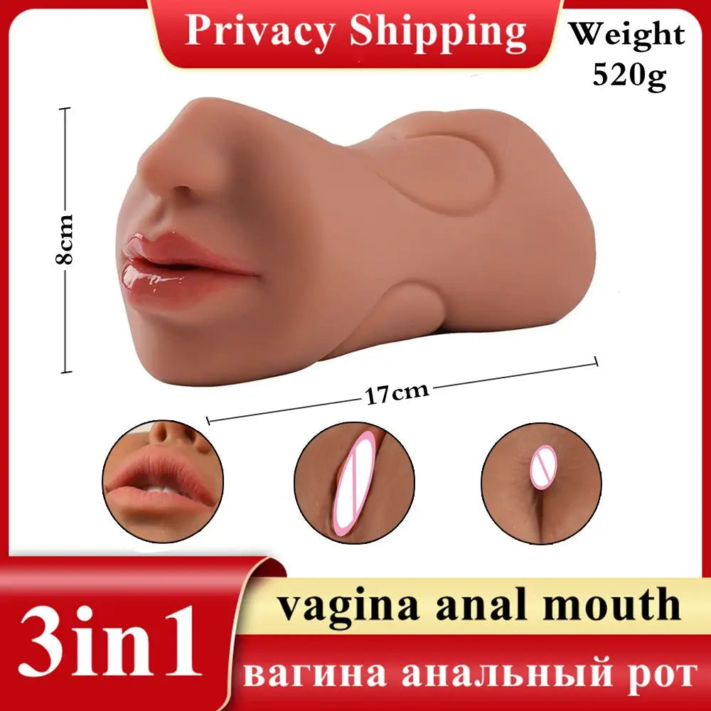 3 in 1 Masturbator for Male Realistic Vagina Oral Sex Toys Pocket Pusssy Deep Throat Masturbation Man Blowjob Sex Tool for Men