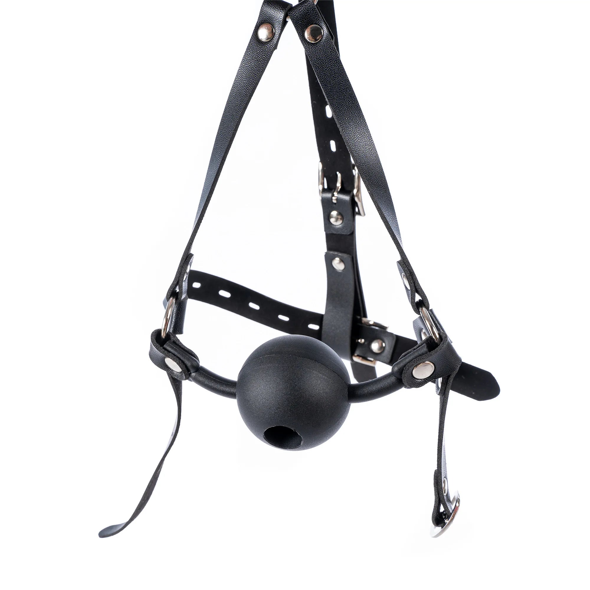 Leather Wetlook BDSM Mask Hood Gimp Open Mouth,Silicone Ball Gag with Hole,Bondage Gear Head Harness,Erotic Sex Toys For Couples