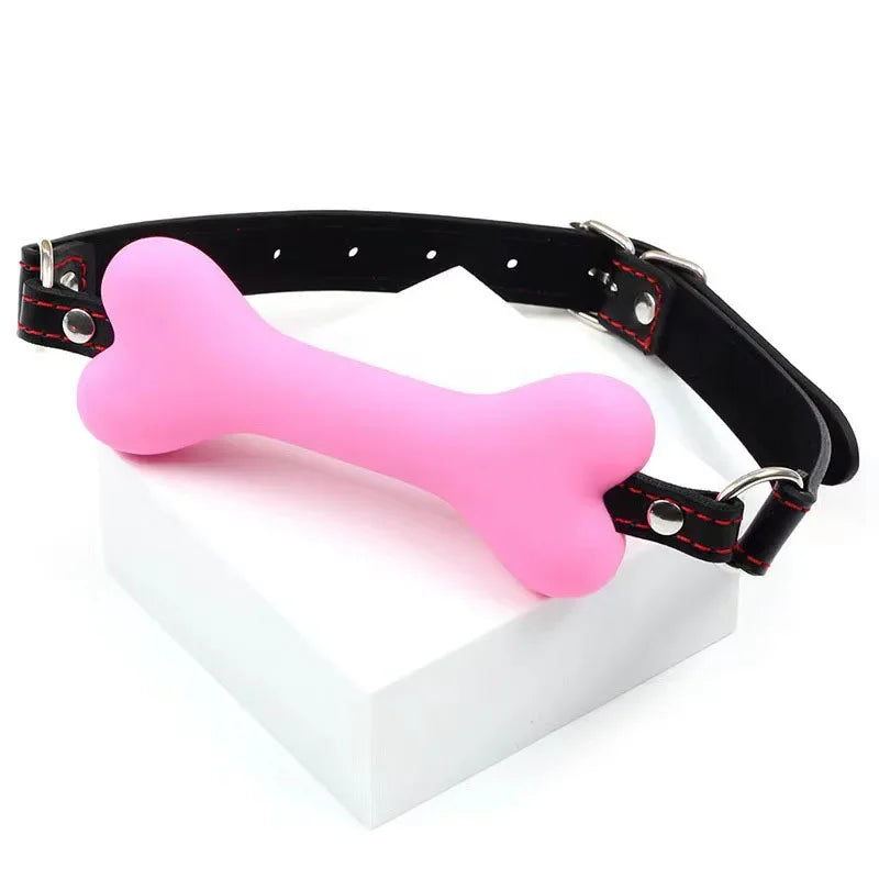 Cute Solid Leather Harness Mouth Silicone Dog Bone Ball Gag BDSM mouthPlug Couples Flirting Sex Products Erotic toys Adult Games